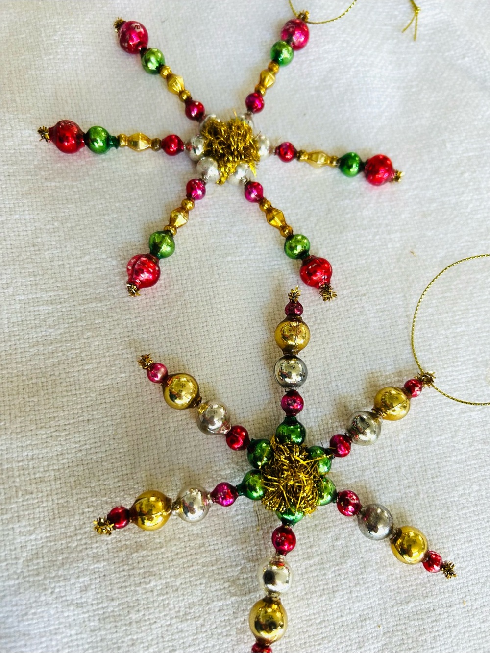Vintage repurposed mercury, glass bead flowers holiday Christmas ornaments